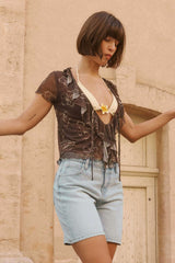 Mid Rise Denim Relaxed Bermuda Shorts