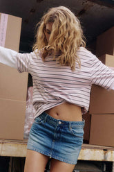 Mid Rise Denim Mini Skort