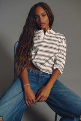 Striped Long Sleeve Polo Top