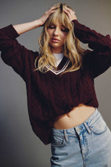 Cable Knit V-Neck Sweater