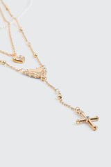 3-Row Heart & Cross Necklace