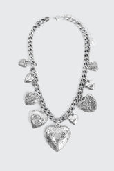 Chunky Chain Necklace with Heart Pendants