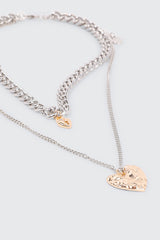 2-Row Necklace with Heart Pendants