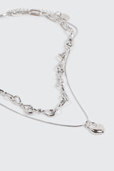 Two-Row Twist Chain & Lock Pendant Necklace