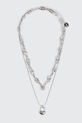 Two-Row Twist Chain & Lock Pendant Necklace