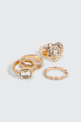 4-Pack Heart & Crystal Rings