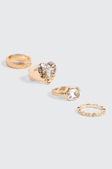 4-Pack Heart & Crystal Rings