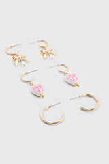 3-Pack Bow & Heart Hoop Earrings