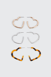 3-Pack Heart Hoop Earrings