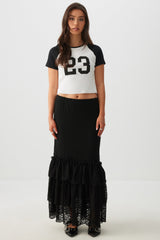 Lace Tiered Midi Skirt