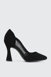 Mesh & Faux Suede Flare Heel Pumps