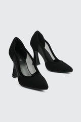 Mesh & Faux Suede Flare Heel Pumps