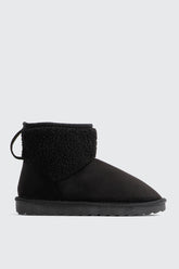 Faux Sheepskin Ankle Boots with Accent Trim