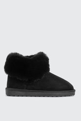 Faux Sheepskin Ankle Boots with Fur Trim