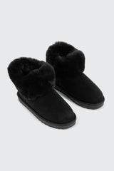 Faux Sheepskin Ankle Boots with Fur Trim