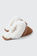 Slippers with Faux Fur Trim and Embroidery