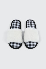 Plaid Faux Fur Slippers