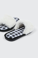 Plaid Faux Fur Slippers
