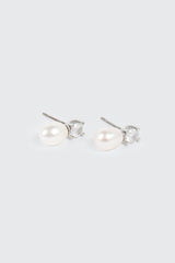 14K White Gold Plated Pearl Stud Earrings