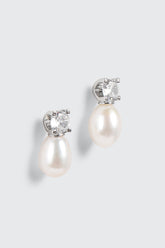14K White Gold Plated Pearl Stud Earrings