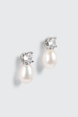 14K White Gold Plated Pearl Stud Earrings