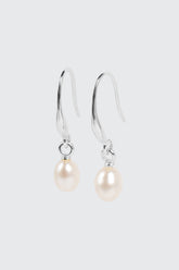 14K White Gold Plated Pearl Drop Earrings