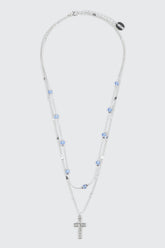 Two-Row Necklace with Cross & Beads
