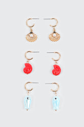 3-Pack Shell & Fish Charm Hoops