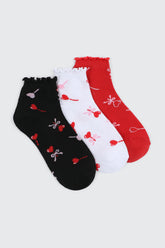 3-Pack Heart & Lollipop Demi Crew Socks