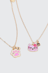 2-Pack Cat Face & Paw BFF Necklaces