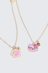 2-Pack Cat Face & Paw BFF Necklaces