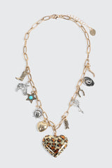 Charm Necklace with Leopard Heart Pendant