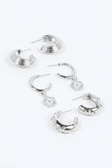 3-Pack Flower Charm Hoop Earrings