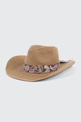 Straw Cowboy Hat with Bandana Detail