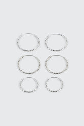3-Pack 14K White Gold Plated Hoop Earrings