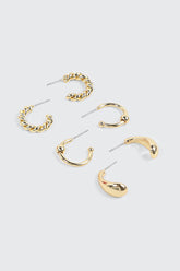 3-Pack 14K Gold Plated Hoop Earrings