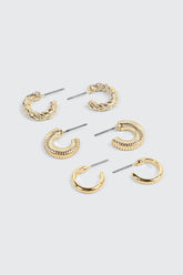 3-Pack 14K Plated Hoop Earrings