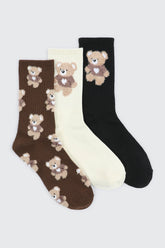 3-Pack Fuzzy Bear Crew Socks