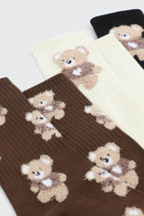 3-Pack Fuzzy Bear Crew Socks