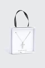 14K White Gold Plated Cross Necklace