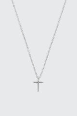 14K White Gold Plated Cross Necklace