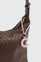 Pink Initial C Faux Leather Charm with Wristlet