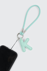 Green Initial K Faux Leather Charm with Wristlet