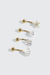 4-Pack 14k Gold Plated Ocean Navel Piercings
