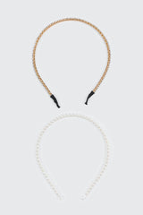 2-Pack Headbands with Rhinestone and Faux Pearls