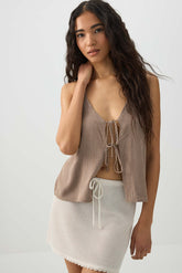 Crinkled Tie Front Tank Top