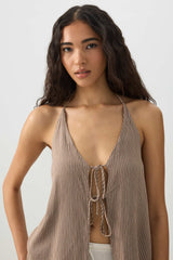 Crinkled Tie Front Tank Top