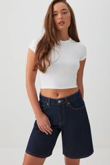 High Rise Denim Bermuda Shorts