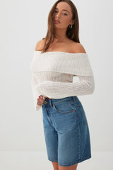 High Rise Denim Bermuda Shorts