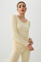 Stretch Rib Scoop Neck Long Sleeve Top